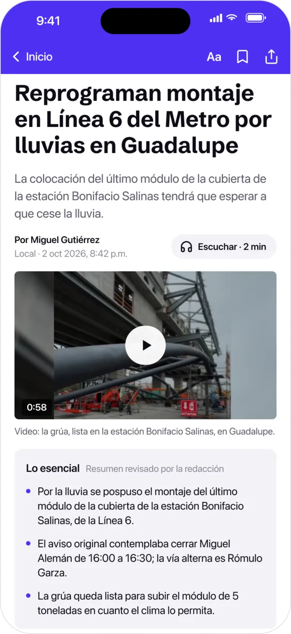 Nota en la app de Gamavisión con video, audio para escuchar y lo esencial resumido