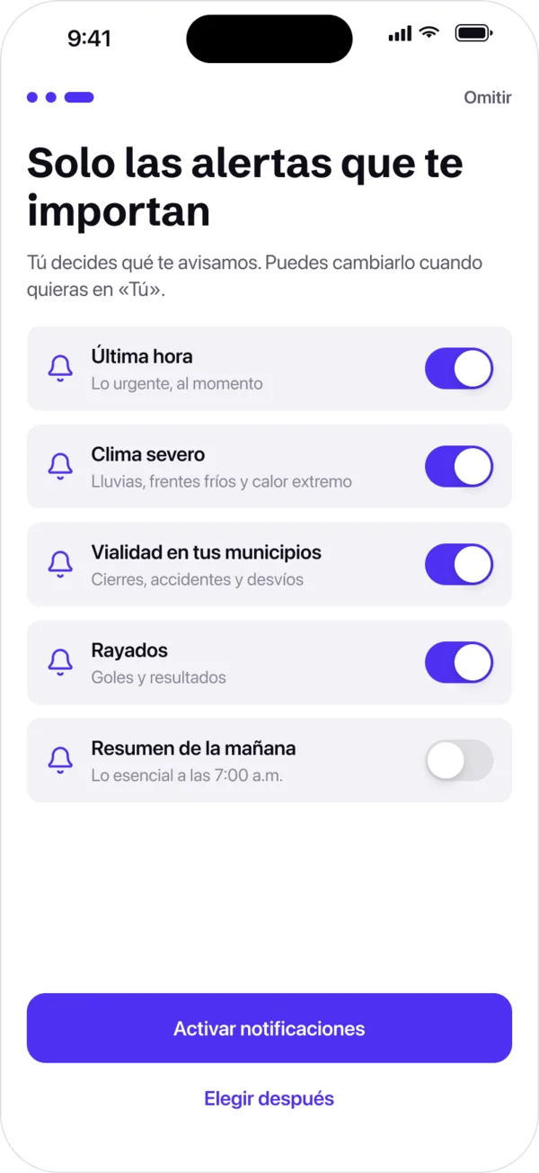 Elección de alertas en la app de Gamavisión: última hora, clima severo, vialidad y Rayados