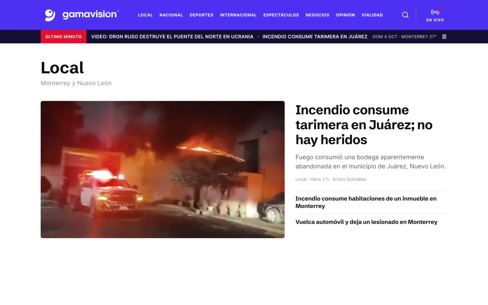 Sección Local del portal de Gamavisión, de Monterrey y Nuevo León