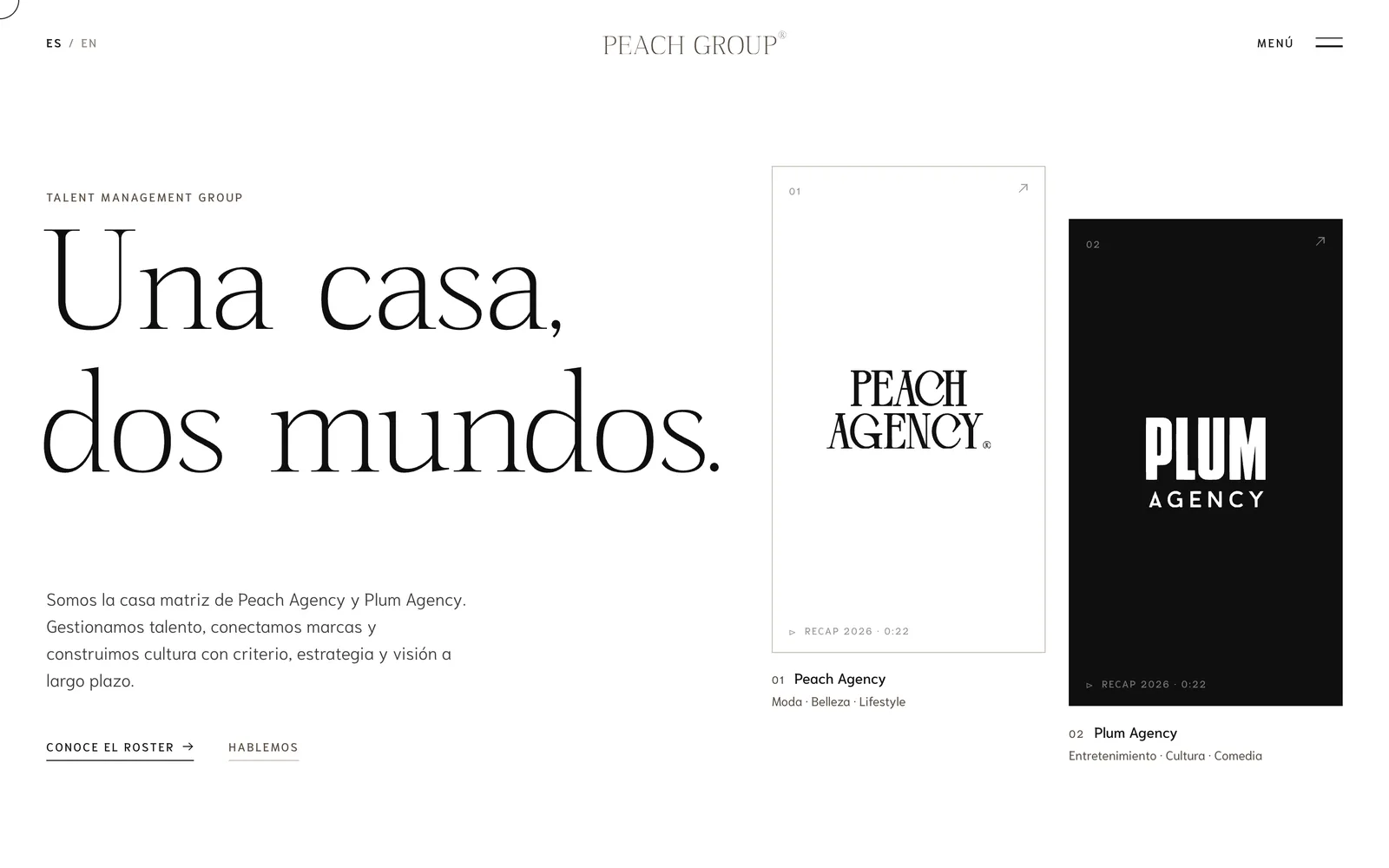Sitio nuevo de Peach Group: «Una casa, dos mundos» con Peach Agency y Plum Agency